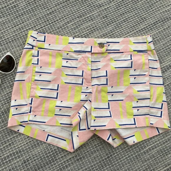 J Crew Chino Peach Kiwi Geometric Shorts Size 0 - Picture 1 of 6